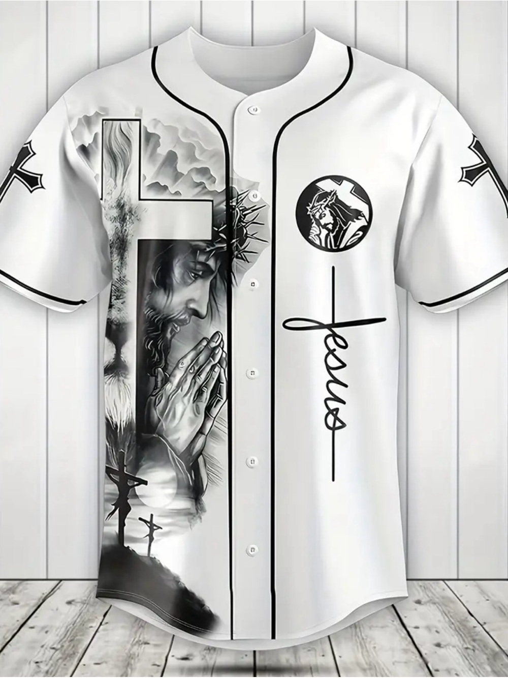 Jesus Prayer Graphic Baseball Jersey - White & Black